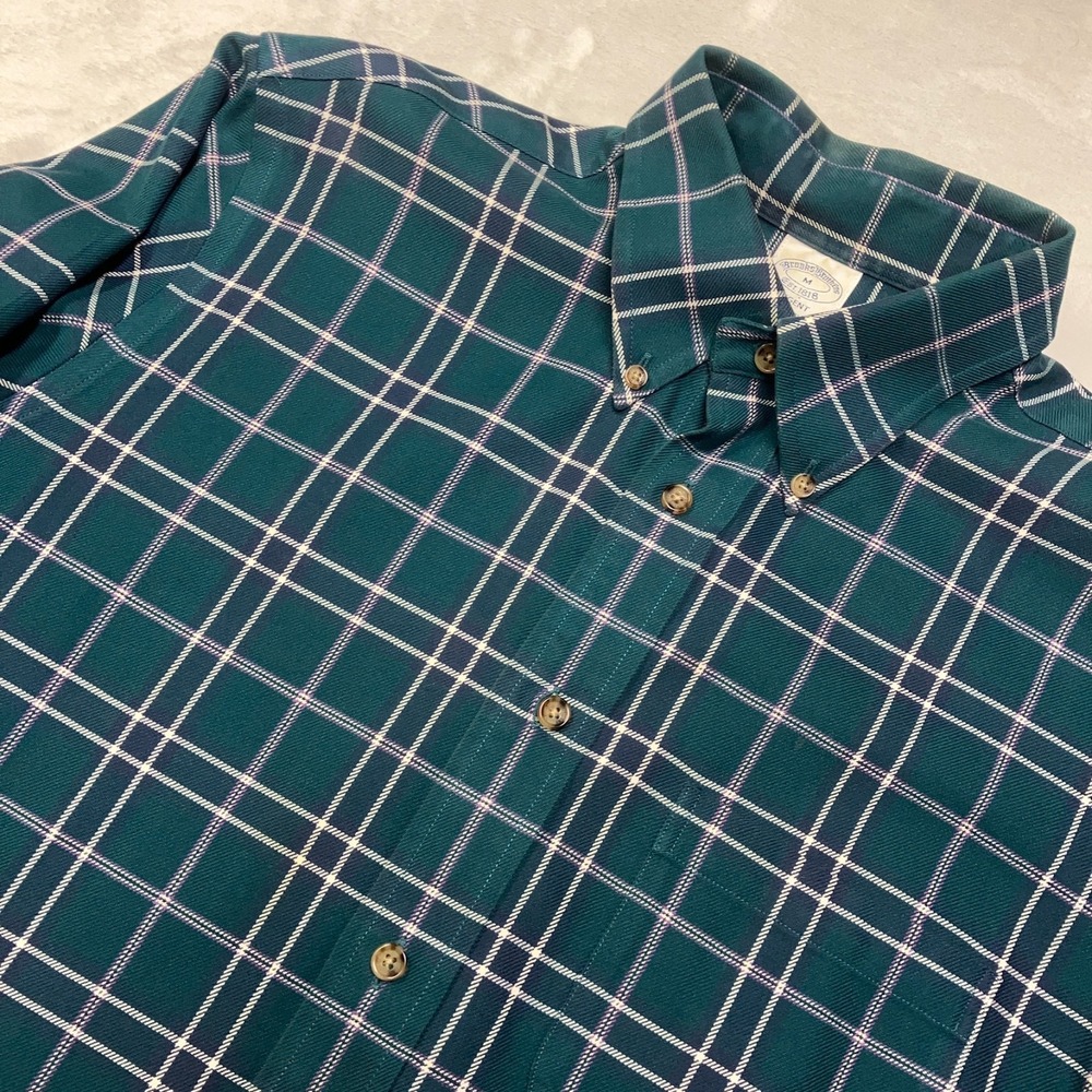 Brooks Brothers Regent Non-Iron Button Down Shirt Mens M Long Sleeve Green Plaid